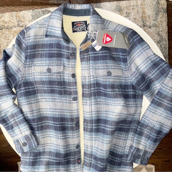 Faherty Men’s High Pile Fleece Lined Wool CPO Shirt Jacket Size Small New - Picture 1 of 10